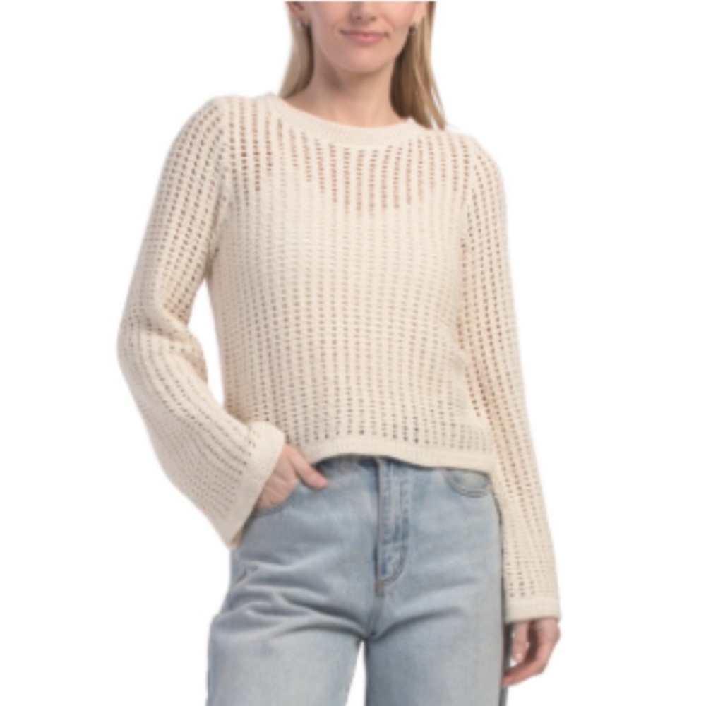 Magaschoni Women’s Cream Crochet Sweater - Large